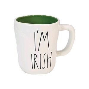 RAE DUNN " IM IRISH "  With Four Leaf Clover White And Greeen Ceramic 16 Oz Mug